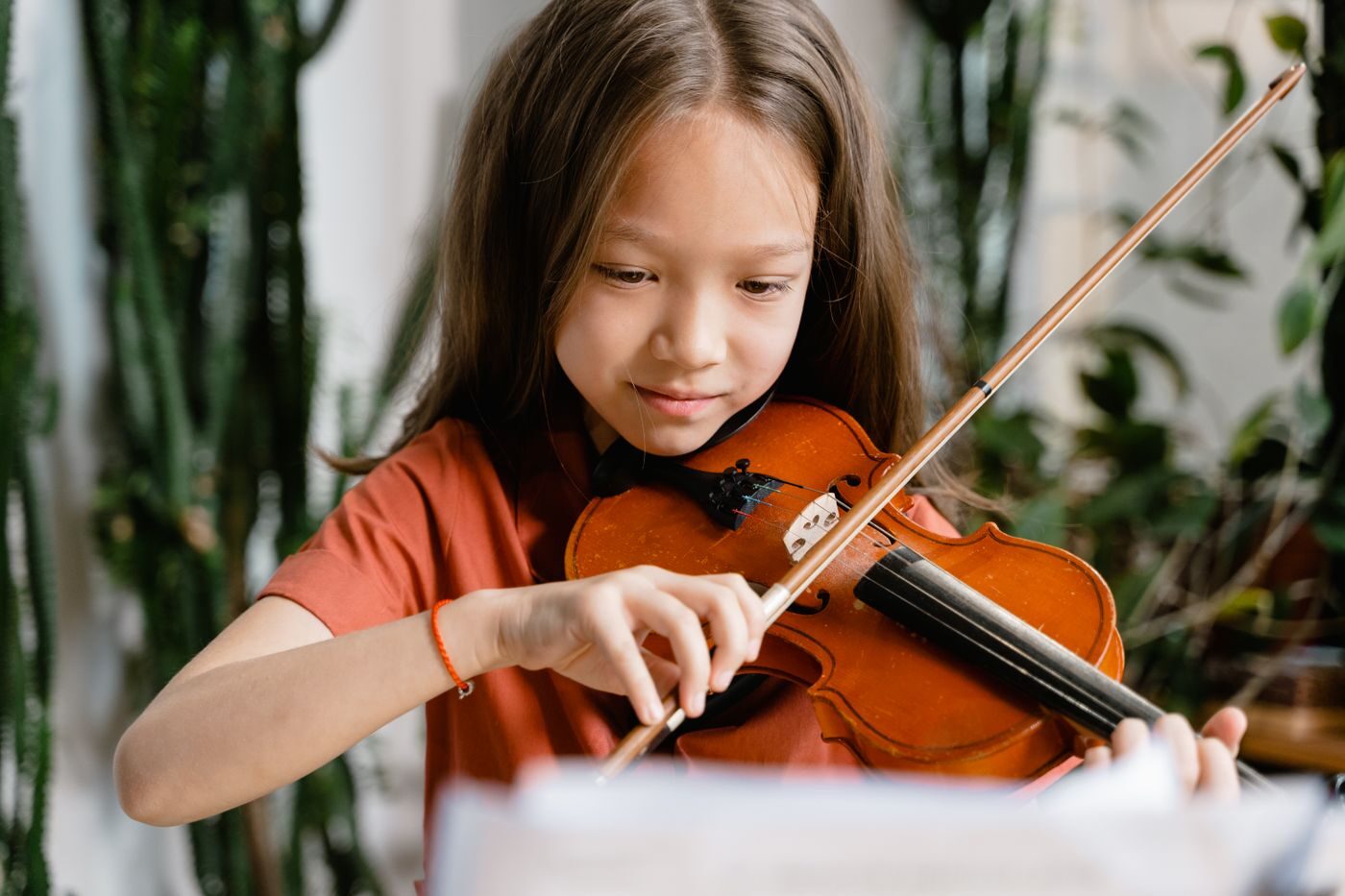 Student practicing violin