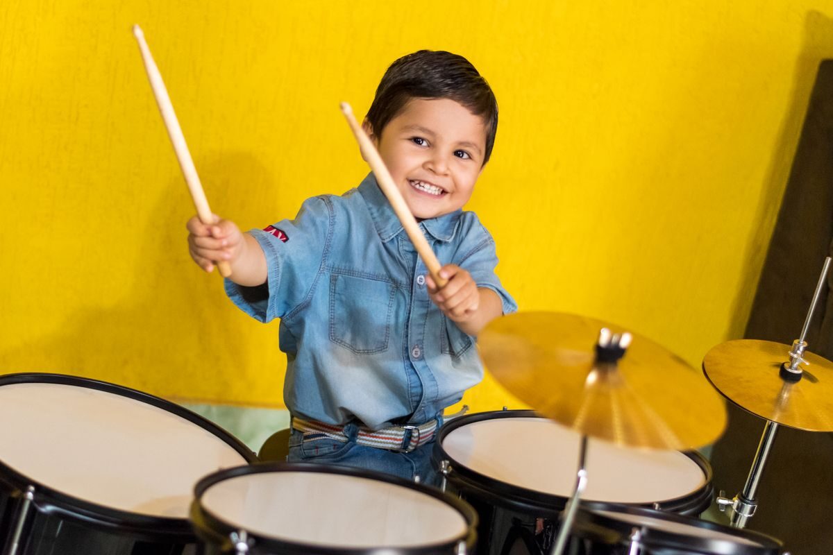 Student playing drums