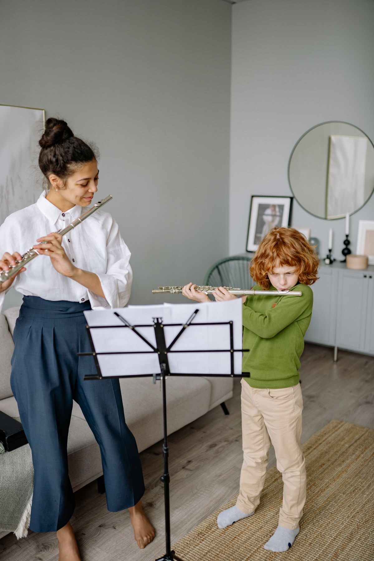Student learning flute