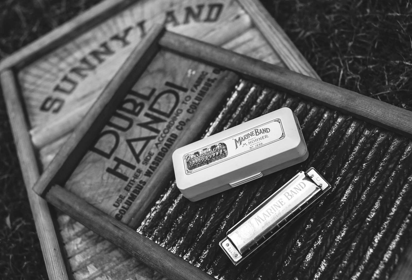 Vintage harmonica and washboard, classic blues instruments