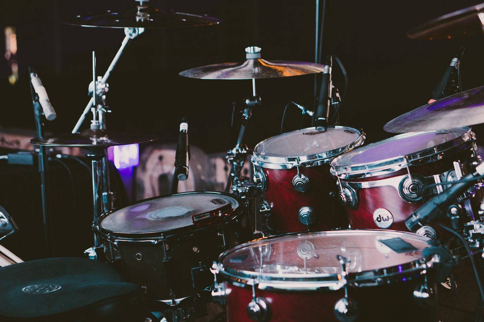 Drum kit with cymbals and snare set up for practice
